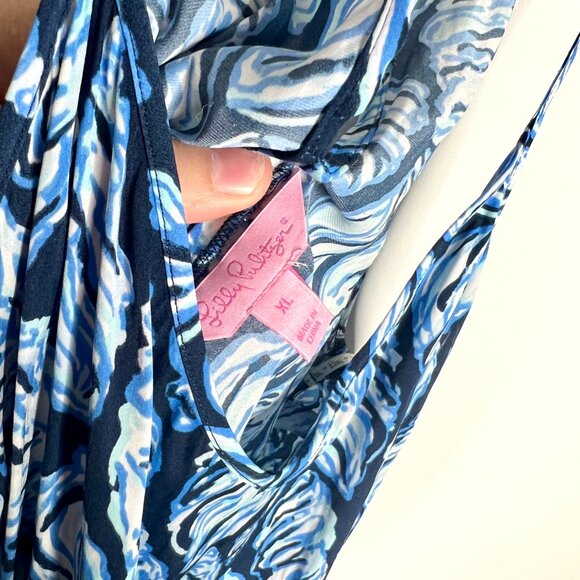 Lilly Pulitzer Blue Dusk Jumpsuit Shell High Tide Beach Vacation Resortwear XL - Picture 5 of 7
